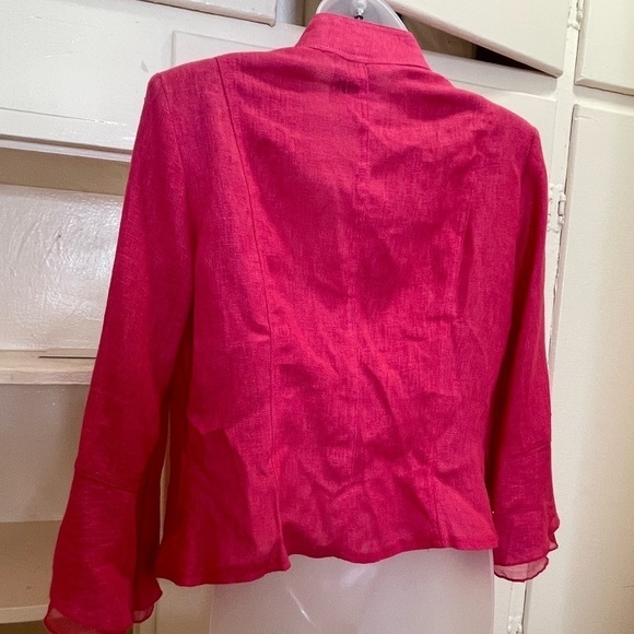 Lena Gabrielle Vintage 100% Linen Pink Fuschia Ruffle Jacket Size 4 #0449 - Picture 4 of 16